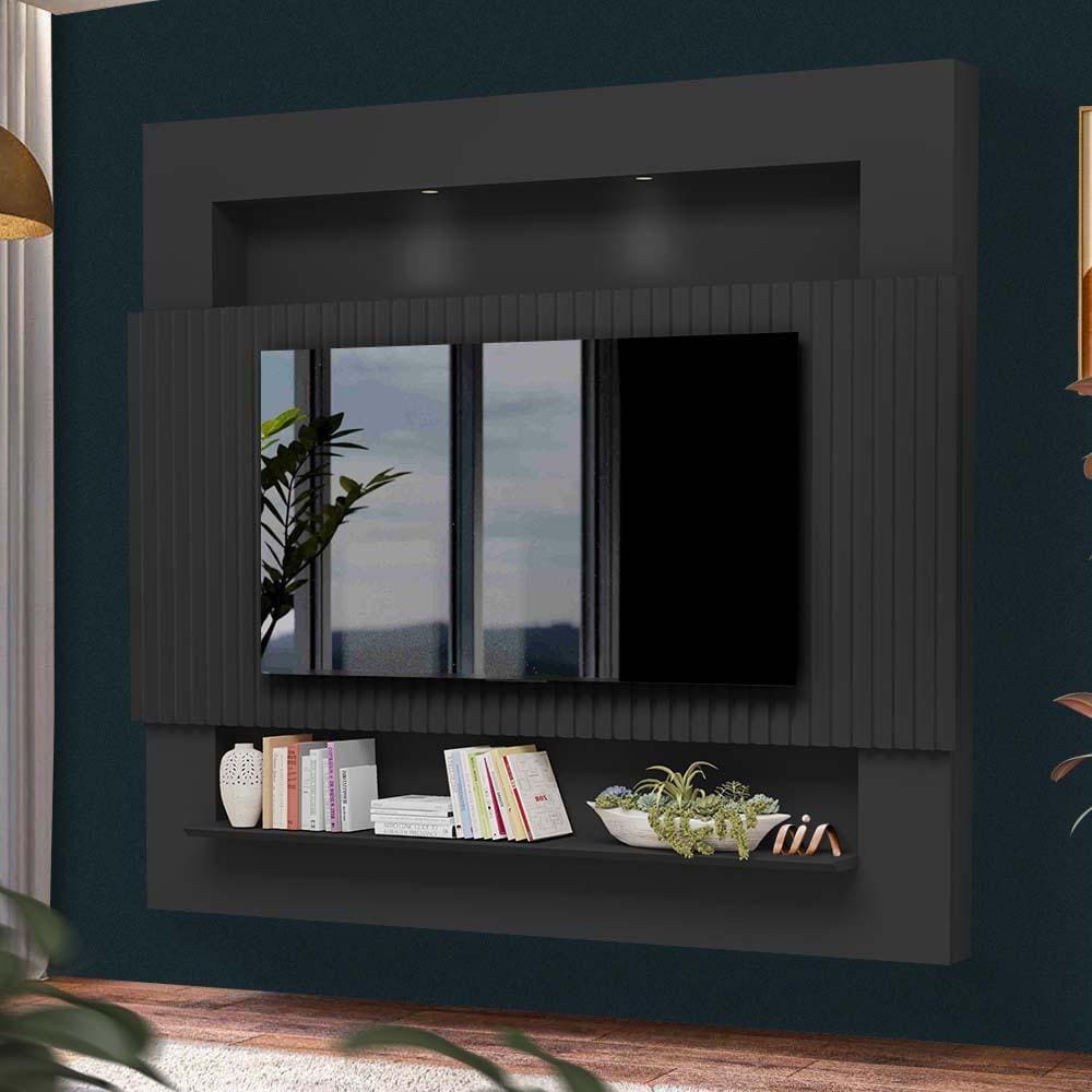 Painel Ripado Suspenso Para Tv Até 75 Polegadas 217cm Preto Fosco Oakes Shop Jm - Preto