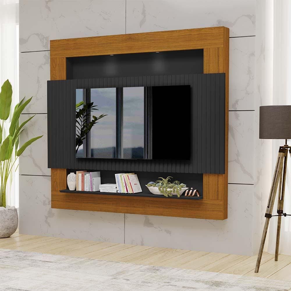 Painel Suspenso Ripado Tv Até 75 Polegadas 217cm Preto Freijó Milão Luapa Móveis - Preto