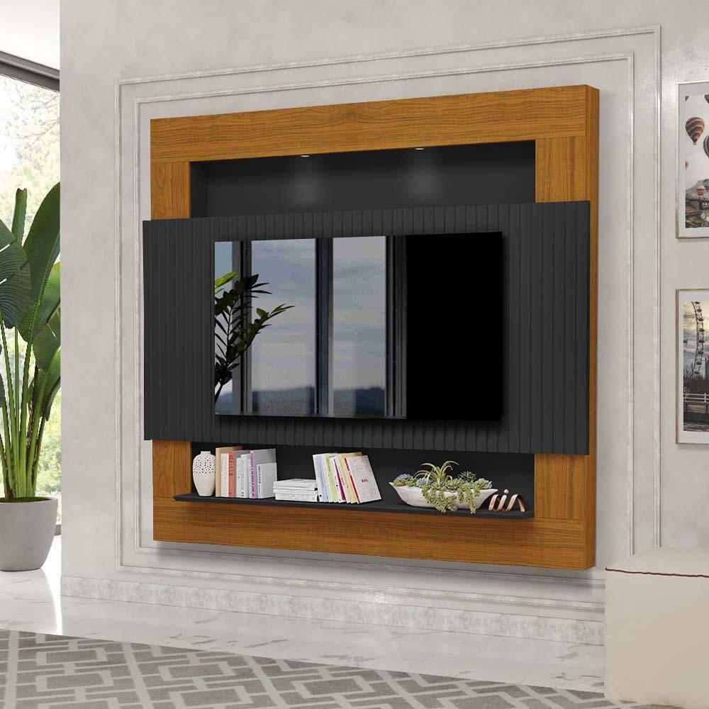 Painel Ripado Para Sala Tv Até 75 Polegadas 217cm Preto Freijó Brooks Shop Jm - Preto
