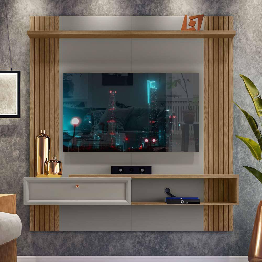 Painel Home para TV até 60 Polegadas Pitanga Linea Brasil Amêndoa/Titânio - Cinza
