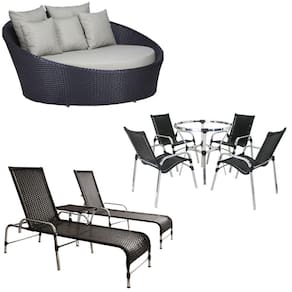 Kit 4 Cadeiras e Mesa 2 Espreguiçadeiras 1 Chaise Alumínio Trama
