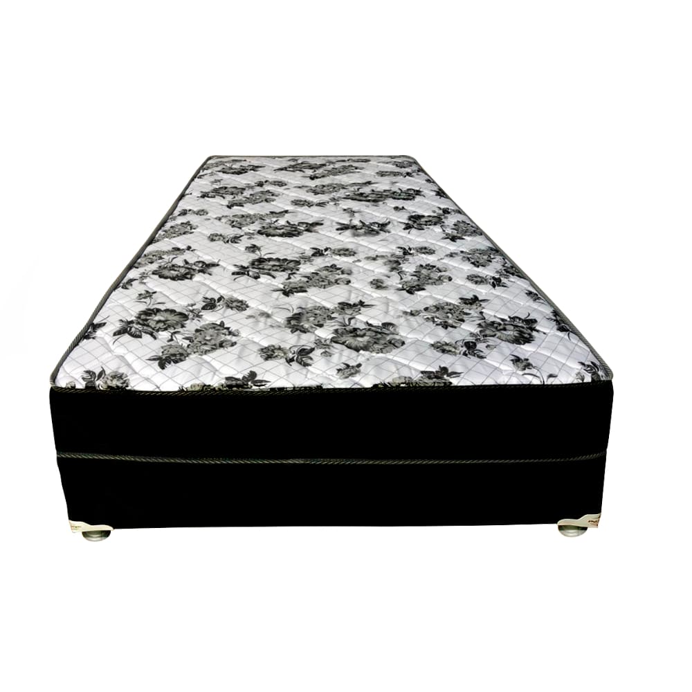 Cama Box Solteiro Suede Preto + Colchão Solteiro Suede Preto Orto Molas Bonnel 88x188x55