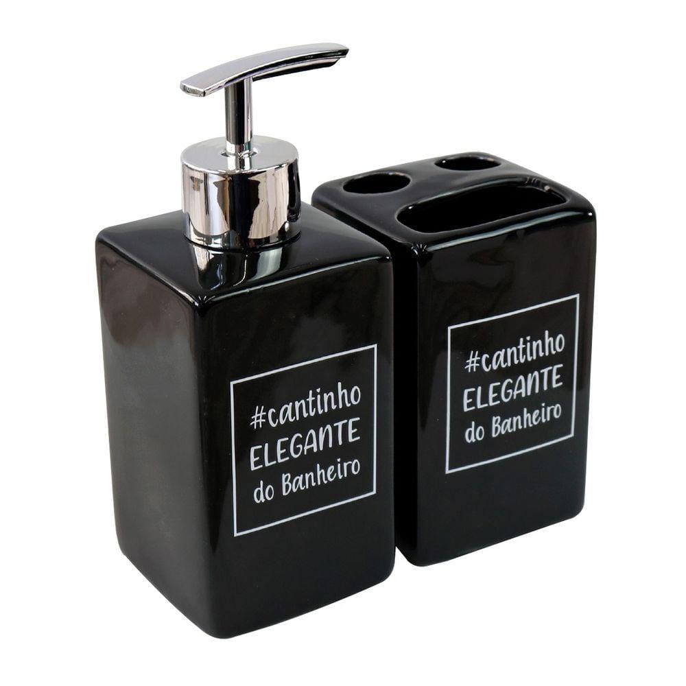 Kit De Banheiro De Porcelana 02 Peças Com Frase 380ml