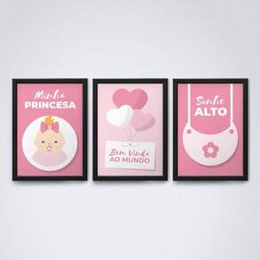 Quadros Decorativos 30x20cm - Moldura Preta - Jogo 3 Peças