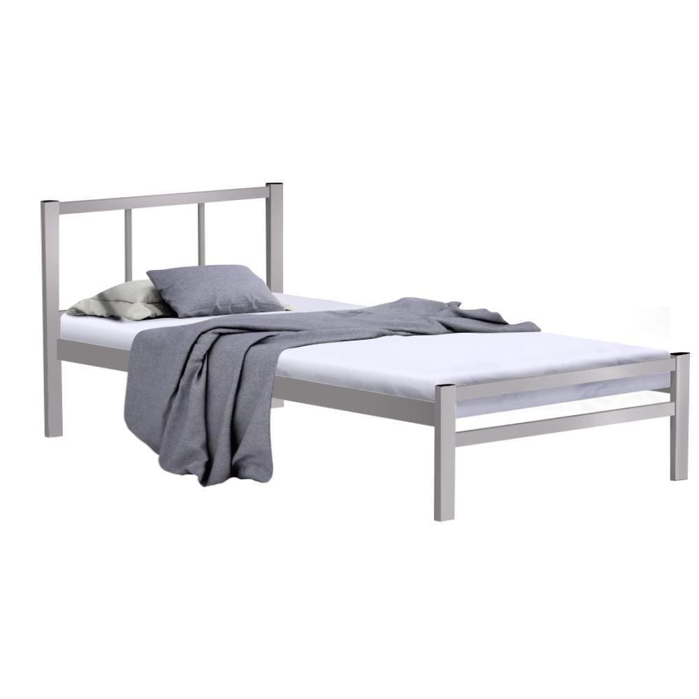 Cama De Ferro De Solteiro Com Colchão Cinza