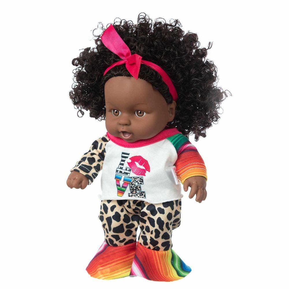 Black African Black Baby Cute Curly Black 8 polegadas Vinil Baby Toy