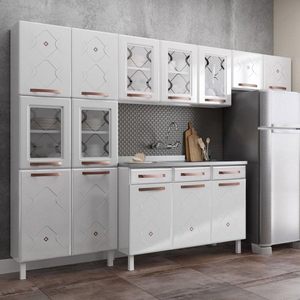 Cozinha Completa com Balcão para Pia 14 Portas 3 Gavetas Mirage New Telasul Branco