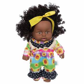 Black African Black Baby Cute Curly Black 12 polegadas Vinil Baby Toy