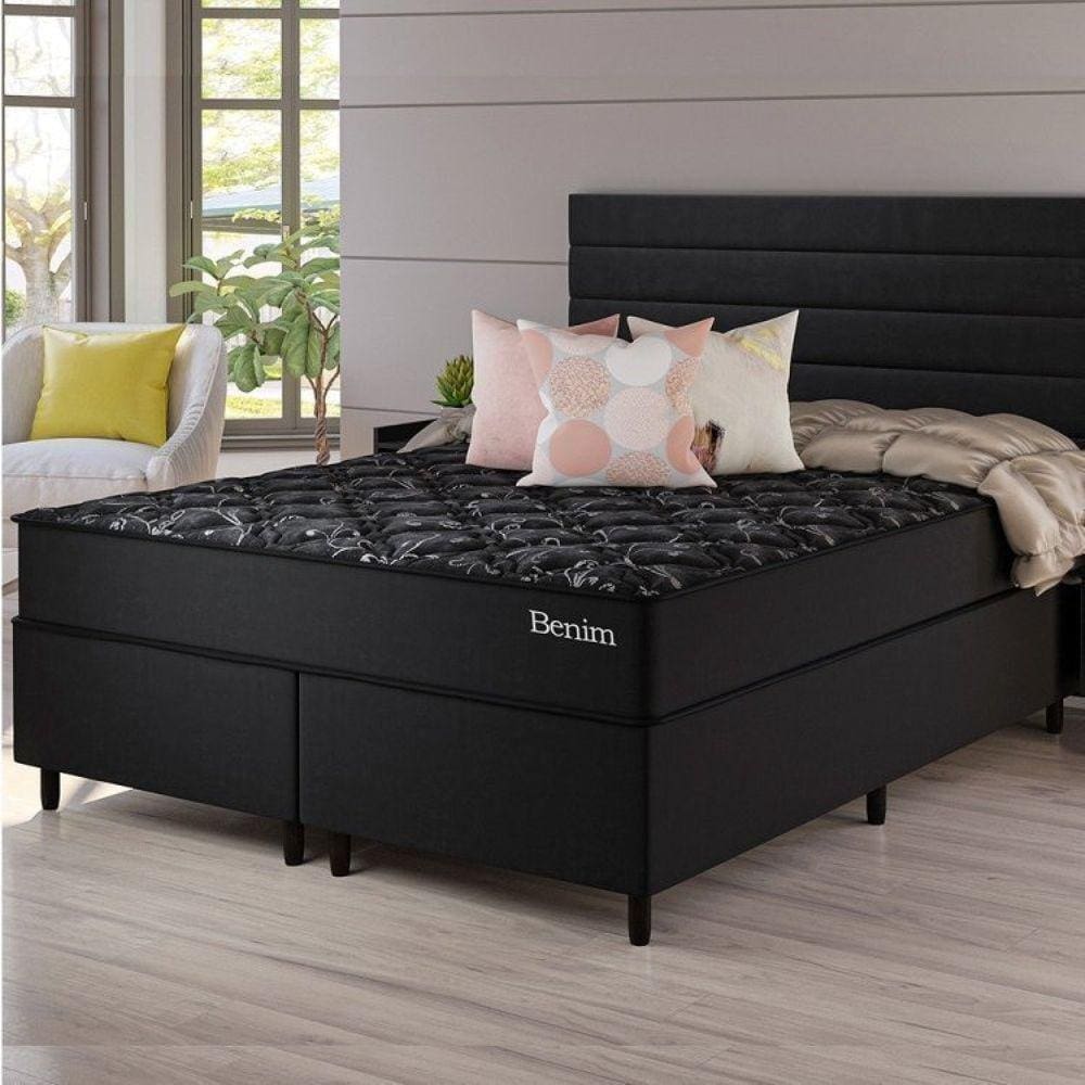 Conjunto Cama Box Queen Benim com Molas Ensacadas 158cmx198cmx63cm Preto