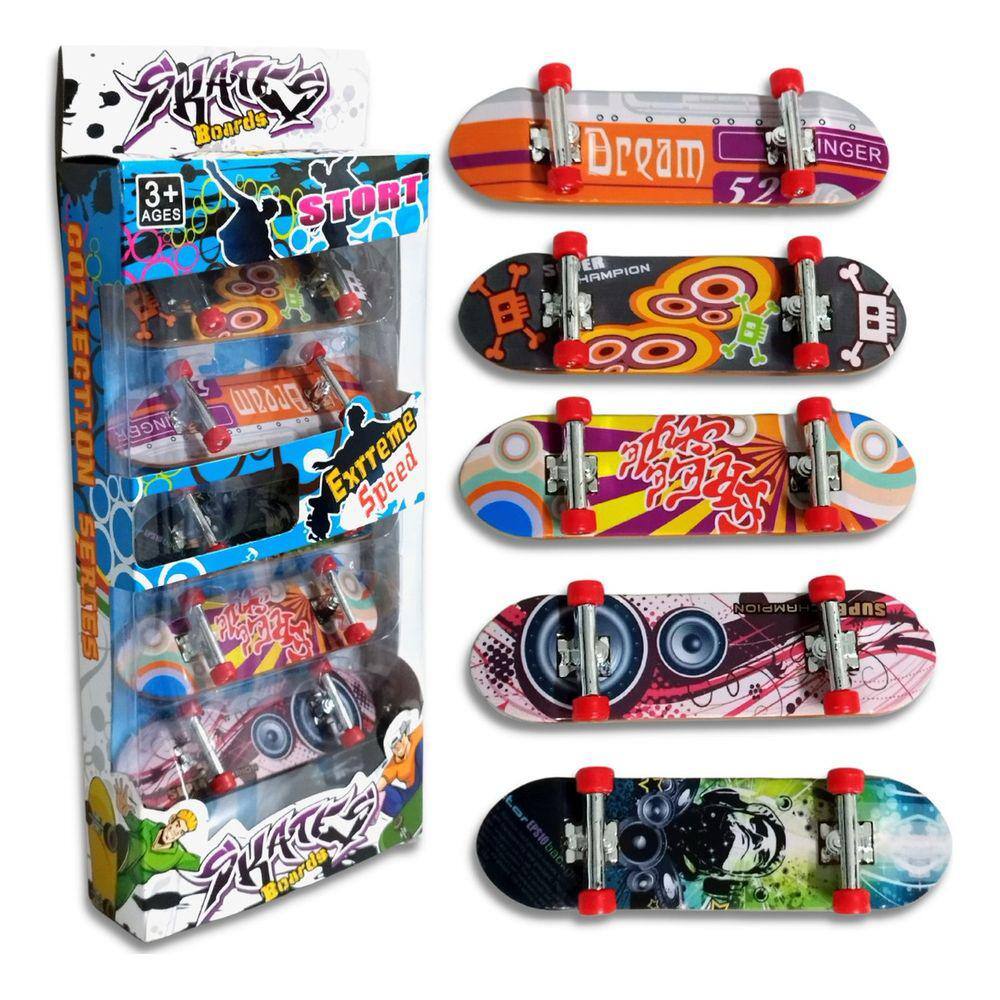 Kit 5 Skate De Dedo Mini Fingerboard Truck Metal Com Lixa