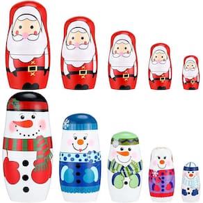 10 PCes Bonecas de Aninhamento de Natal 2 Conjuntos de Madeira Boneco de Neve Santa C