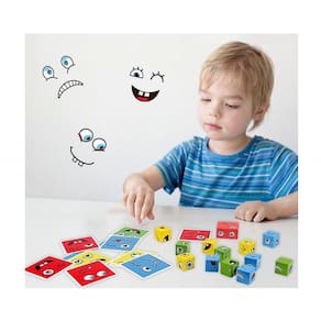 Brinquedo de madeira que muda de rosto, expressões de madeira combinando blocos de construção de quebra-cabeças, construção de quebra-cabeças