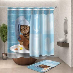 Cartoon Gato Chuveiro Cortina 3D Chuveiro Cortinas Água