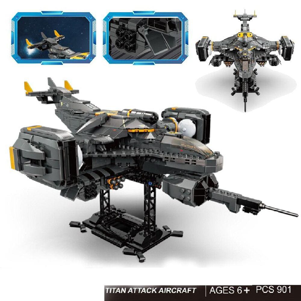901pcs Militar Titan Aircraft Building Blocks Space Attack War Fighter Bricks Helicopter Modelo Brinquedos Educacionais Para Crianças| Blocos (Preto)
