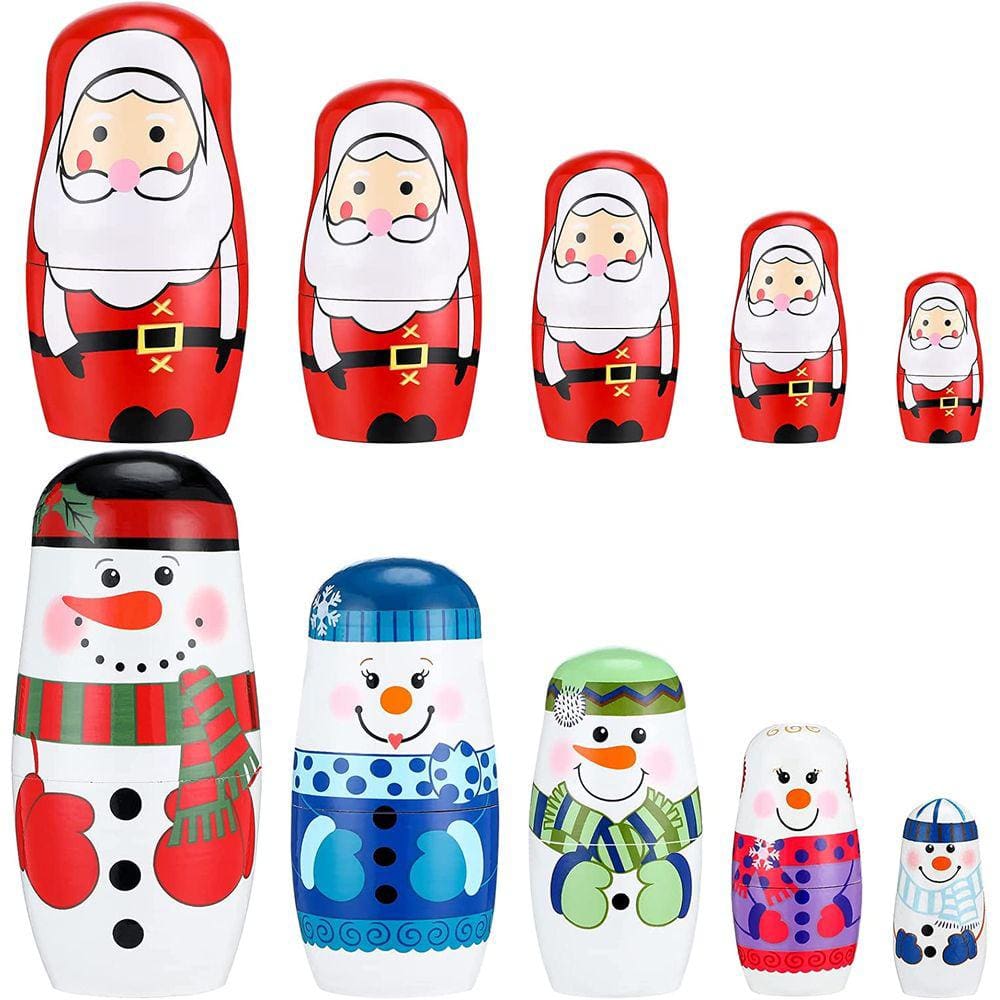 10 PCes Bonecas de Aninhamento de Natal 2 Conjuntos de Madeira Boneco de Neve Santa C
