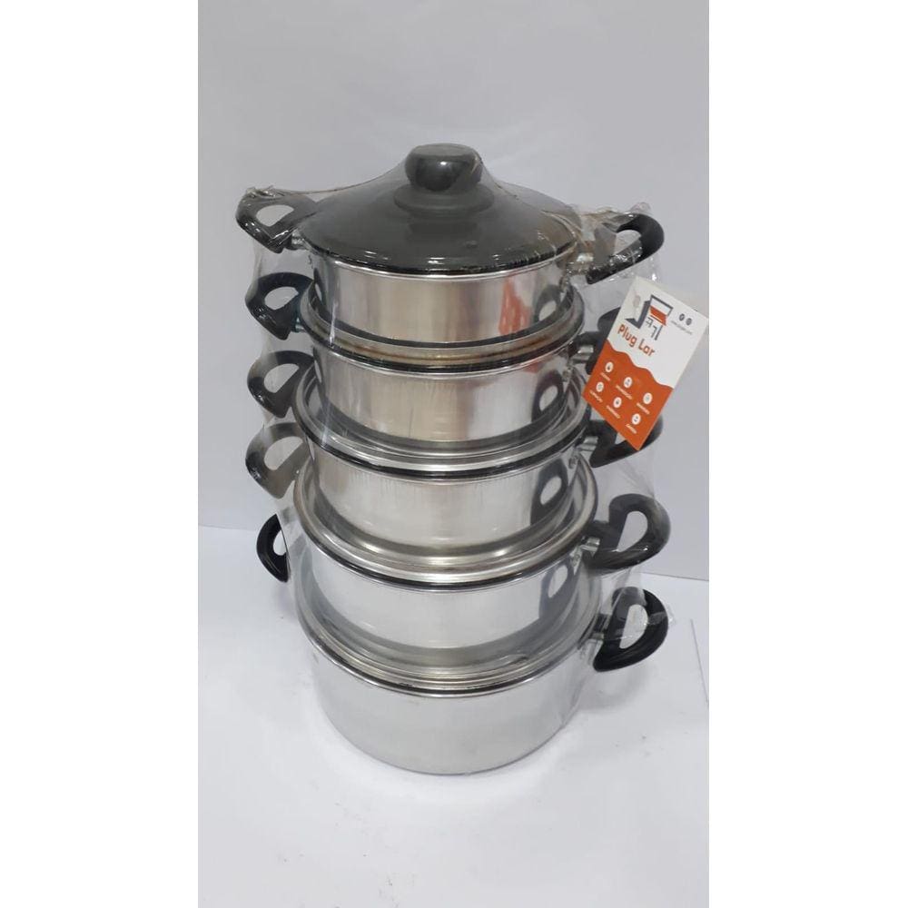 Conjunto de Panela Polida Aramado 5 Unidades - Tampa Preta