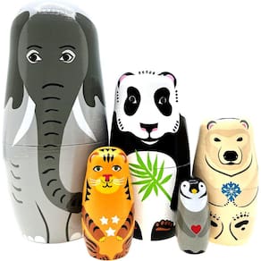 Bonecas de nidificação de elefante de nariz longo Matryoshka de madeira russo
