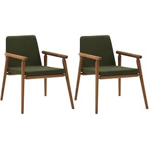 Kit 2 Cadeiras Decorativas Base Madeira F56 Veludo Verde Militar Dmobiliario