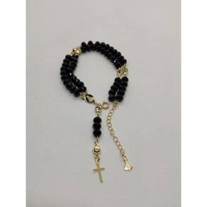 Terço Preto/Dourado - Contas Plásticas - Medalhas - Fecho