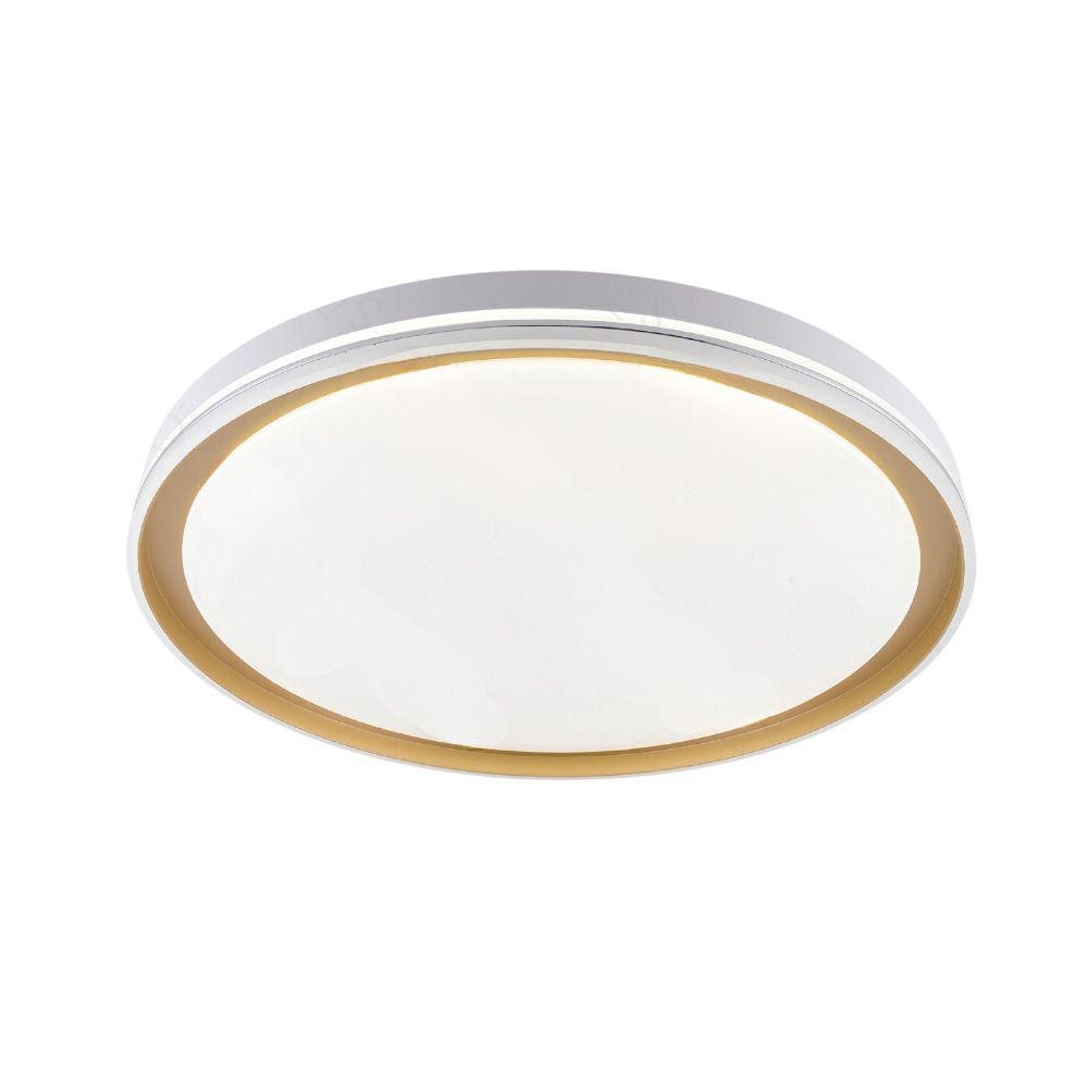 Plafon de Sobrepor Redondo Acrilico Branco e Dourado 40cm Led 60W 3 Cores Bivolt