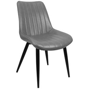 Cadeira Chicago Poltrona Estofada Pu Vintage Retro Pés Preto - Cinza