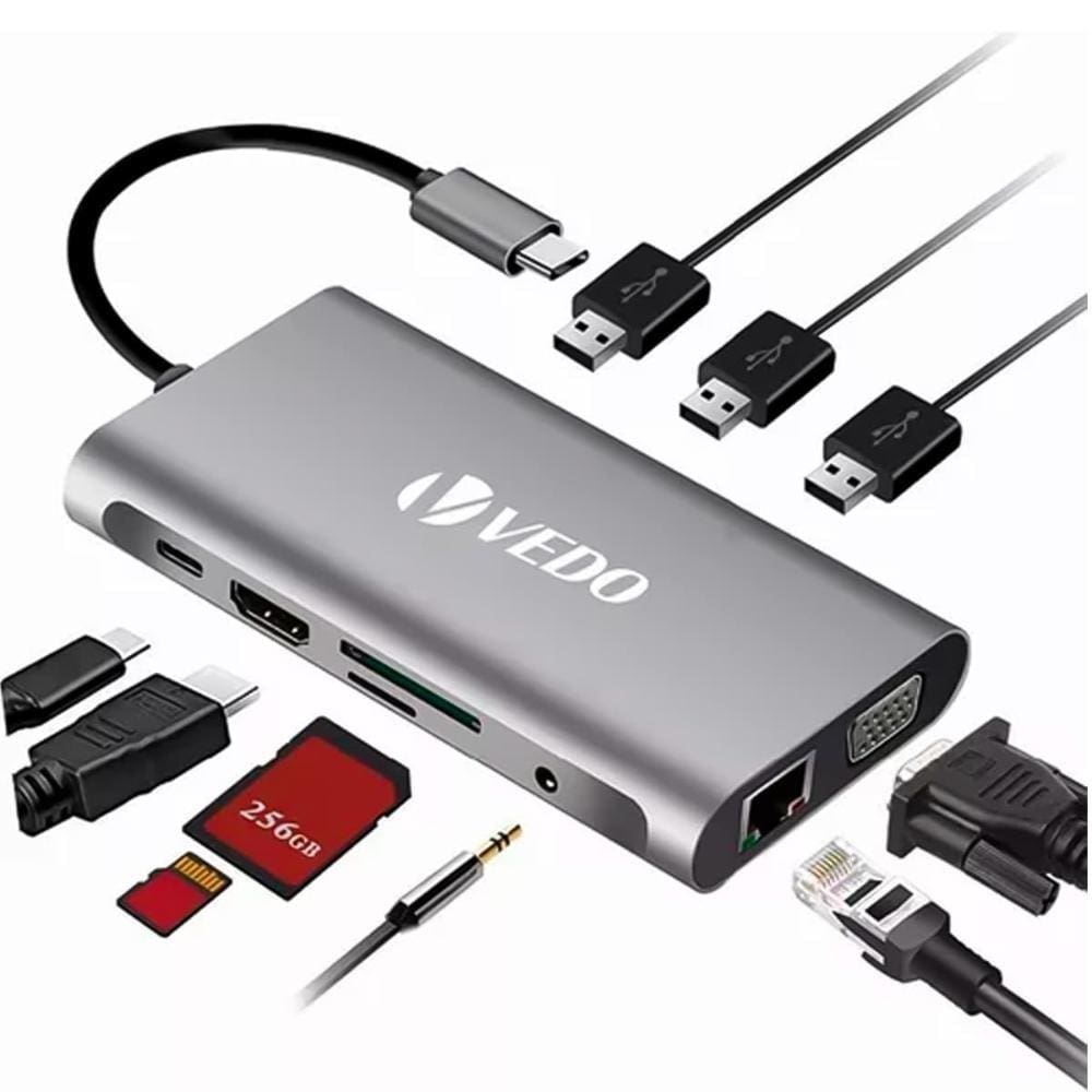 Hub Adaptador USB Tipo C 10 em 1 com HDMI 4k CG