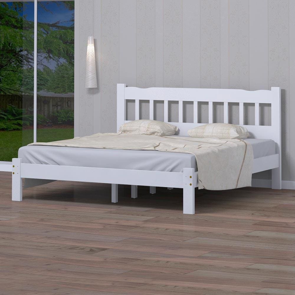 Cama King Size Em Madeira Maciça Branco Nemargi - Branco