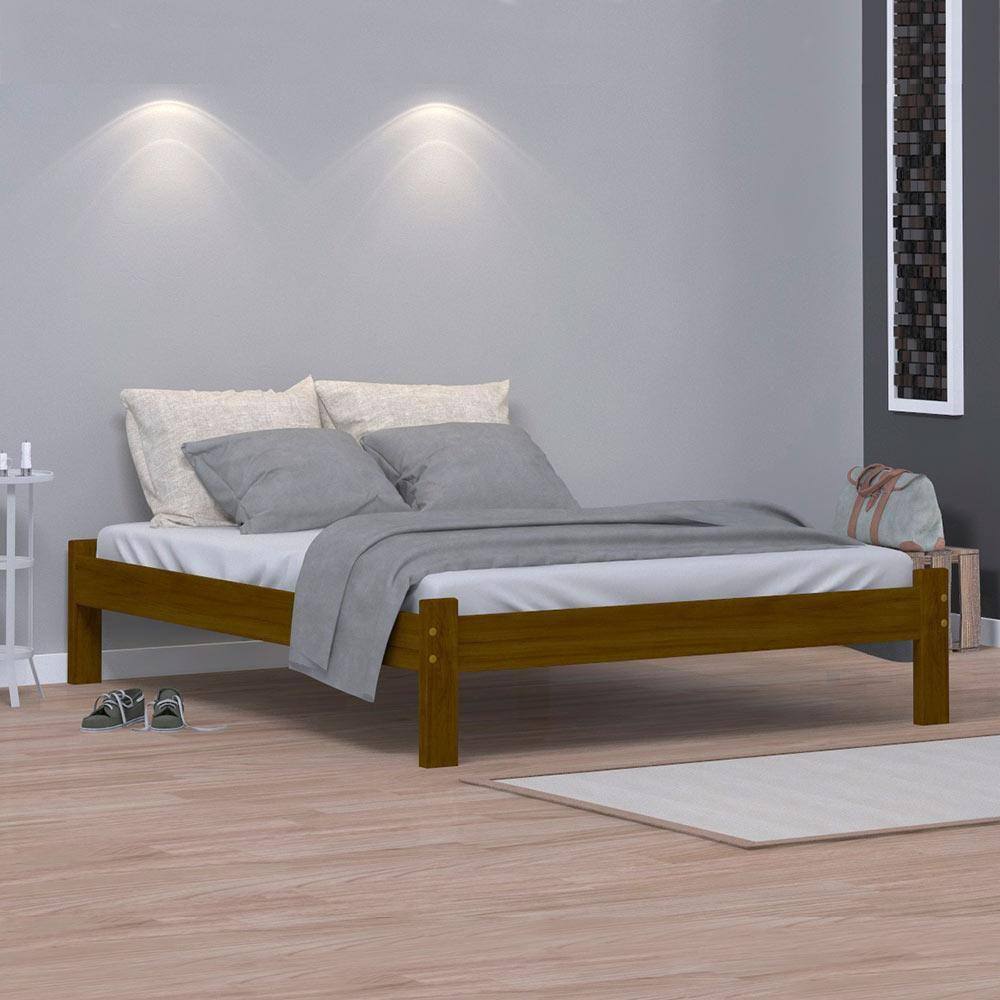 Cama Japonesa Queen Size Madeira Maciça Imbuia Nemargi - Marrom