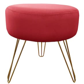 Puff Decorativos Sala Quarto Tunísia Veludo Vermelho Base Dourado - Star Confort