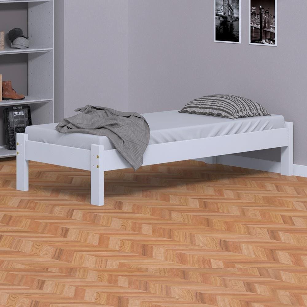 Cama Solteiro Turca Em Madeira Maciça Branco Nemargi - Branco