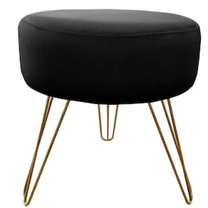 Puff Decorativos Sala Quarto Tunísia Veludo Preto Base Dourado - Star Confort
