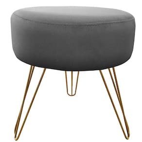 Puff Decorativos Sala Quarto Tunísia Veludo Cinza Base Dourado - Star Confort