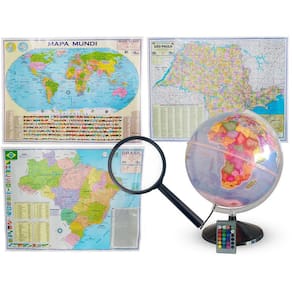 Kit Globo Prisma RGB 30cm + Mapas Brasil, Mundi e SP