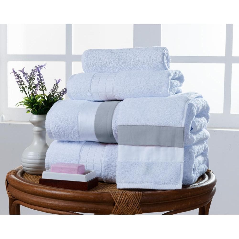 Jogo De Banho Laisa 5Pçs Algodão Egípcio Branco/Cinza