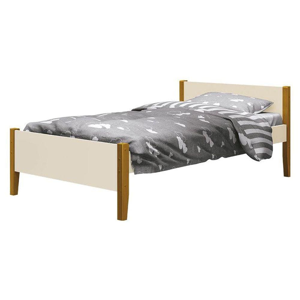 Cama Solteiro Simba Areia Acetinado com Pés Madeira - Reller