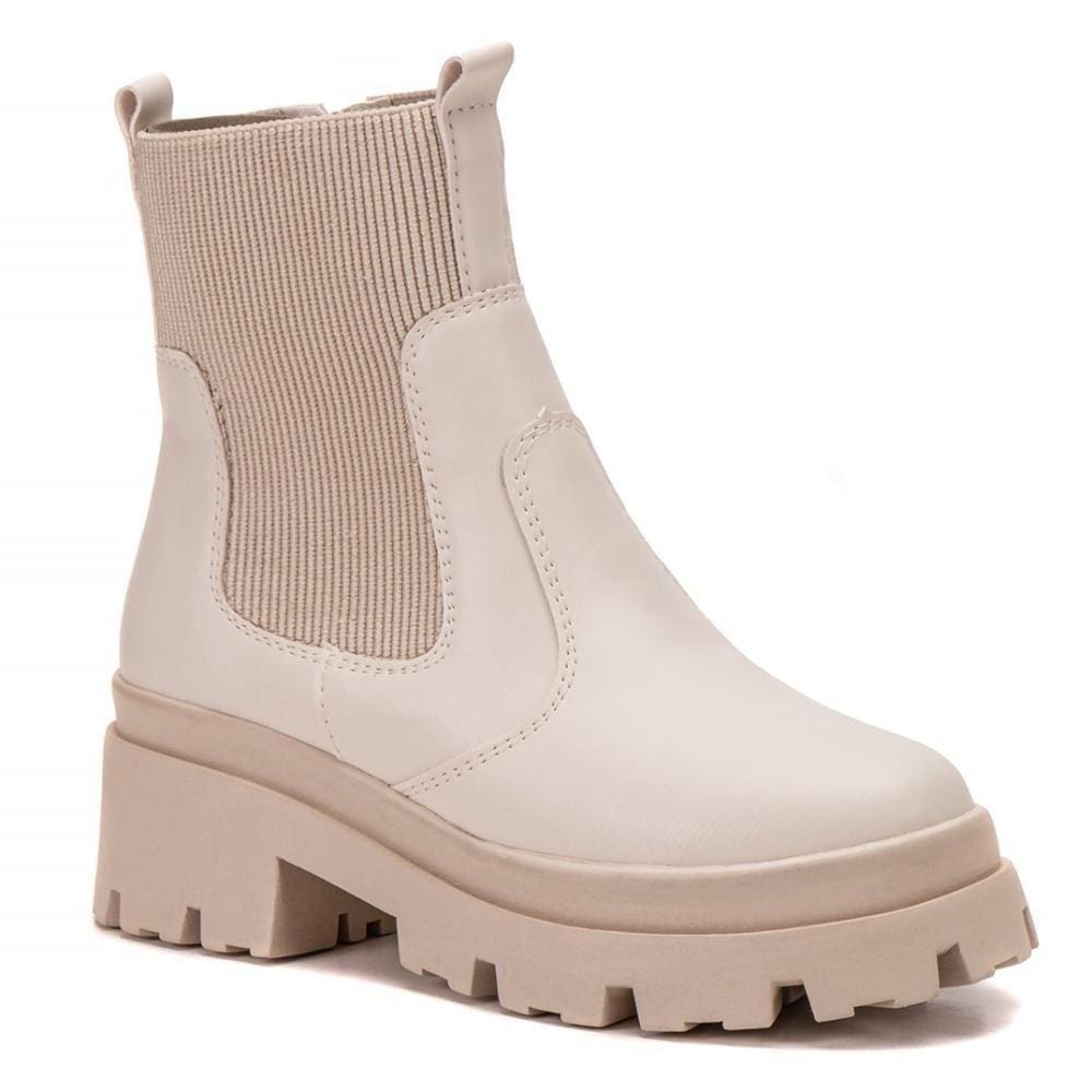 Bota Feminina Chelsea Tratorada Confortável Zíper Elástico