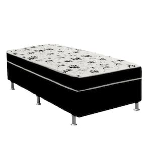 Cama Box Solteiro Suede Preto + Colchão Solteiro Suede Preto Orto Molas Bonnel 88x188x55