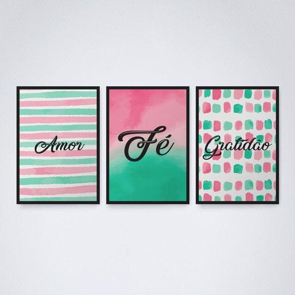 Quadro Decorativo Amor Fé e Gratidão V6 30x20cm