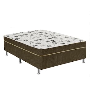 Cama Box Casal Suede Marrom + Colchão Casal Suede Marrom Orto Molas Bonnel 138x188x55