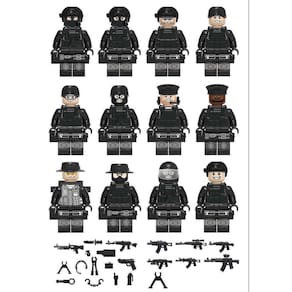 8pcs preto Swat minifigura Building Block Acessórios Milita