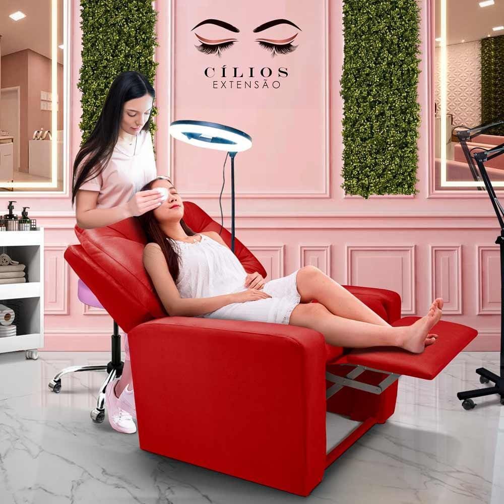 Poltrona Para Extensão De CÃlios Velveteen Vermelho Chade Shop JM - Vermelho