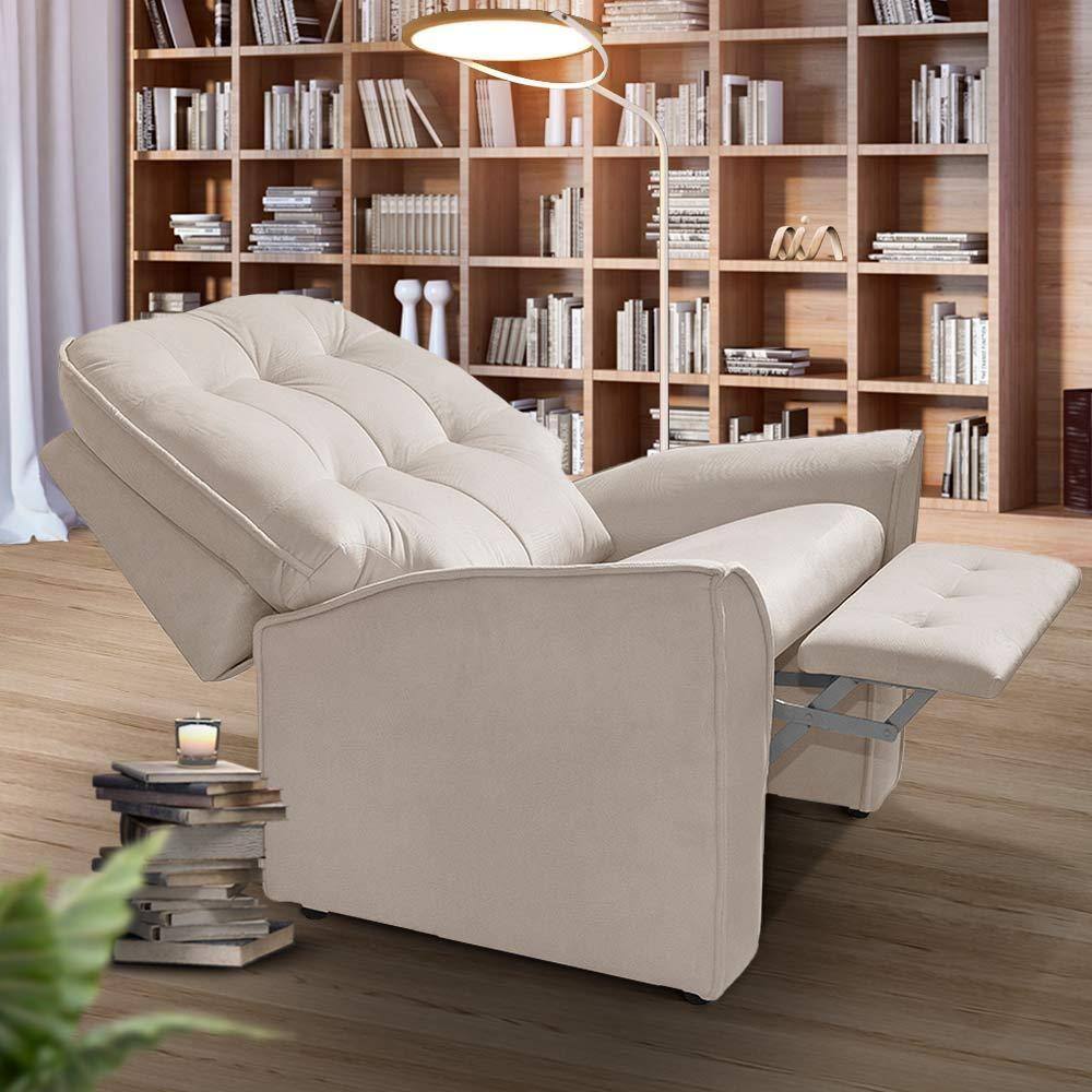 Poltrona Para Leitura Reclinável Suede Palha Eleonora Shop JM - Palha
