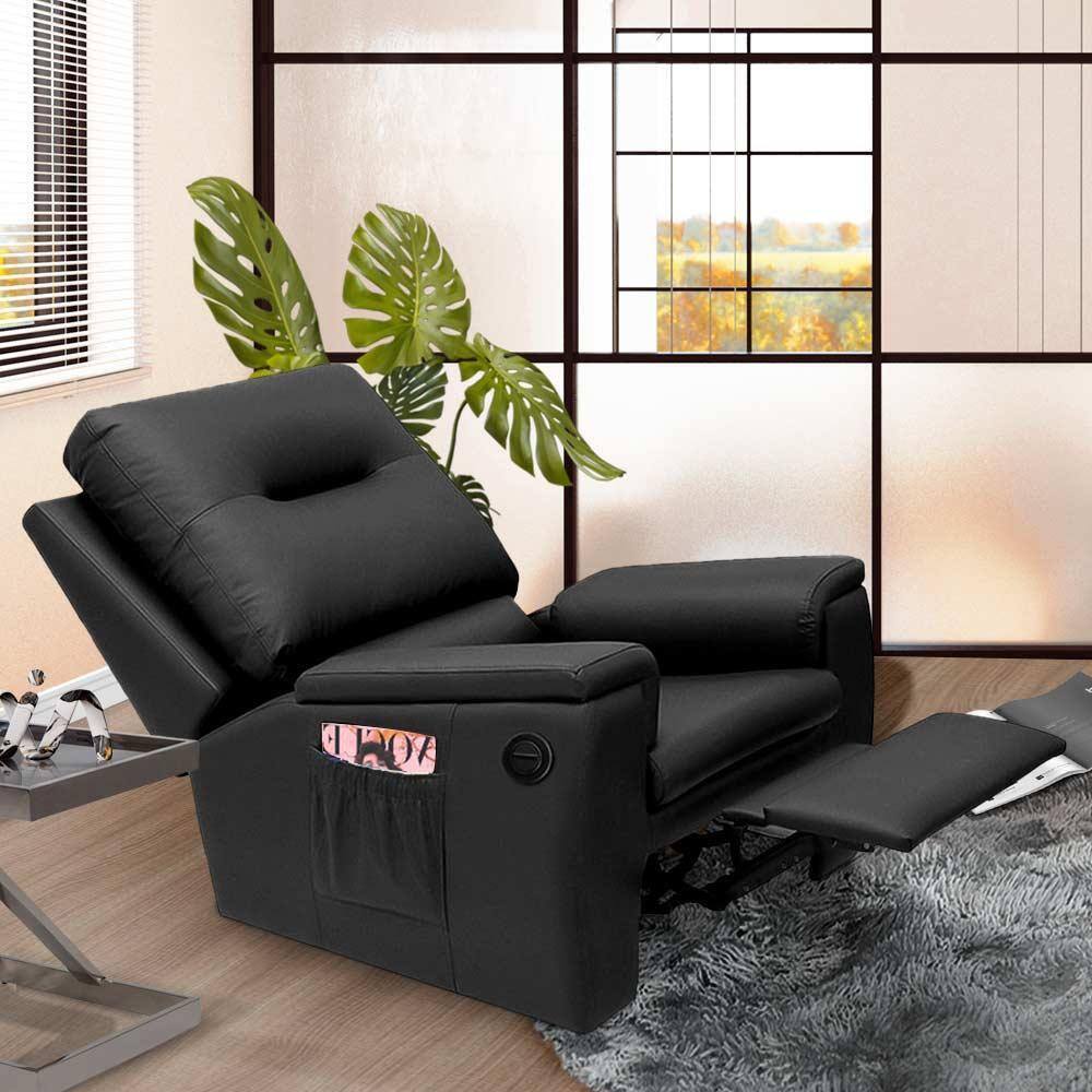 Poltrona Reclinável Automática Corino Preto Taylor Shop JM - Preto