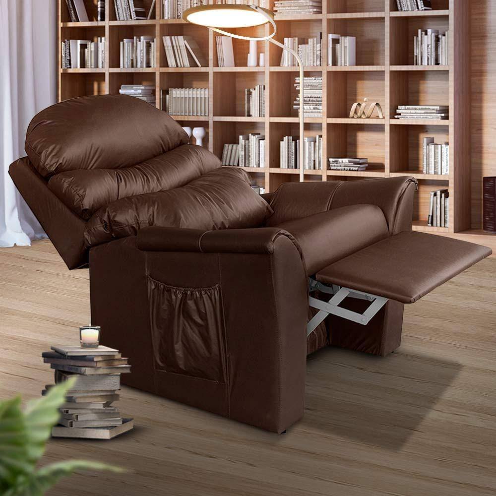 Poltrona Para Leitura Reclinável Corino Marrom Cairo Shop JM - Marrom