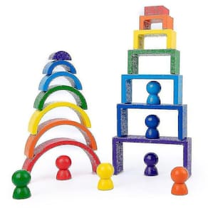 Quebra-cabeça infantil de madeira colorido arco-íris para crianças criativas