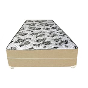 Cama Box Solteiro Suede Bege + Colchão Solteiro Suede Bege Orto Molas Bonnel 88x188x55