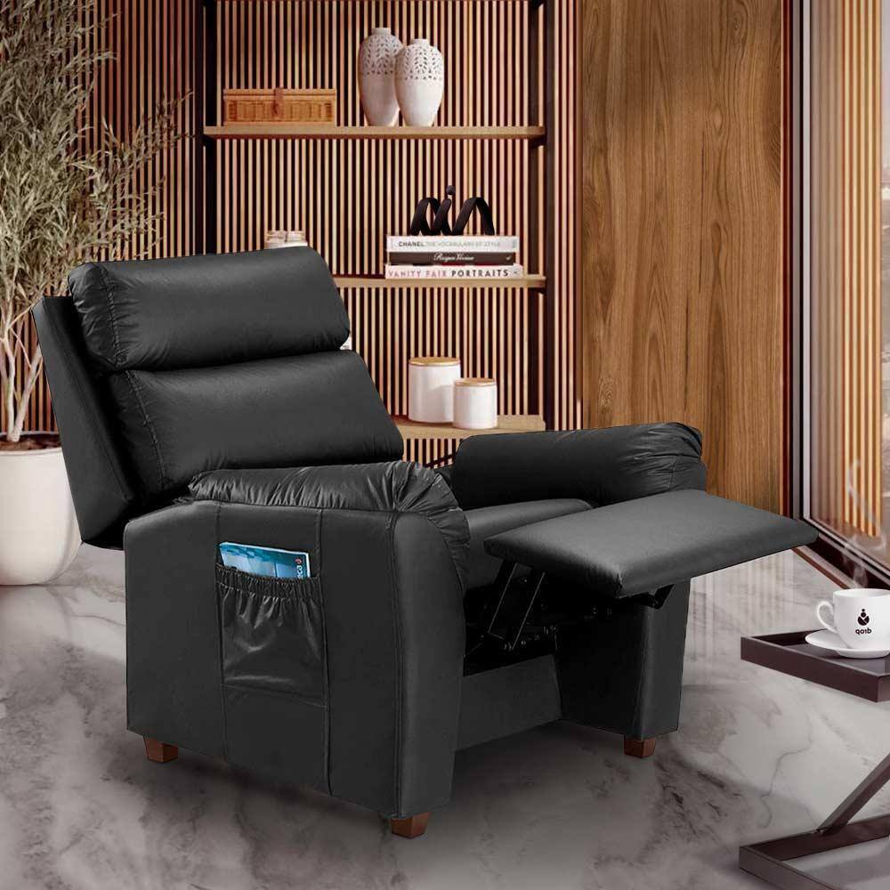 Poltrona Confortável Reclinável Corino Preto Alison Shop JM - Preto