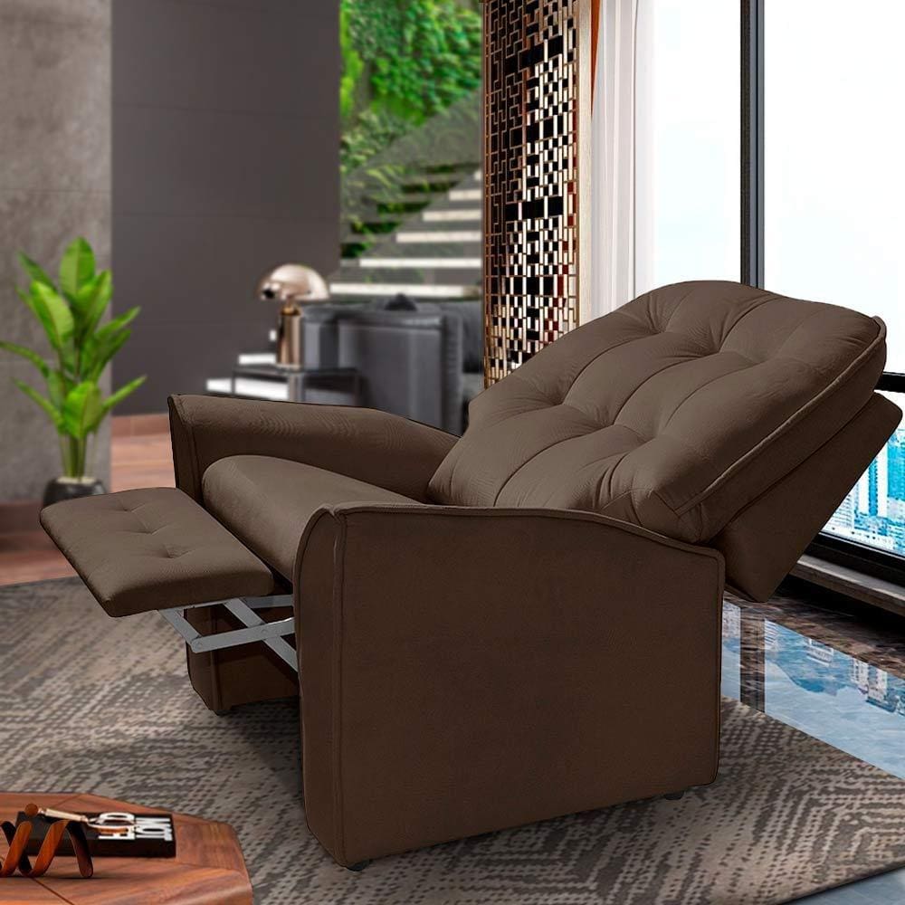 Poltrona De Descanso Reclinável Suede Marrom Maristela Shop JM - Marrom