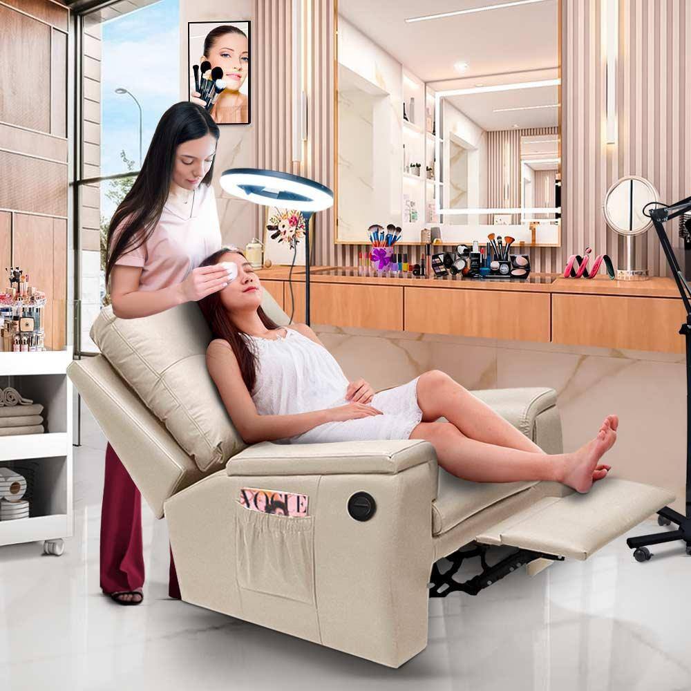 Poltrona Para Maquiagem Reclinável Automática Corino Palha Charlie Shop JM - Palha