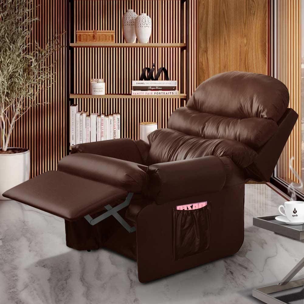 Poltrona Confortável Reclinável Corino Marrom Kiara Shop JM - Marrom